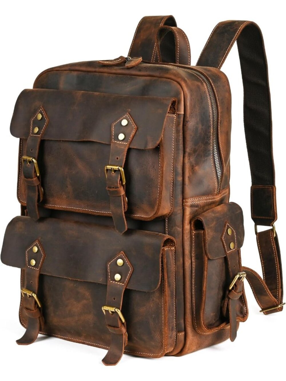 Stylish Genuine Crazy Horse Leather Large Travel Backpack Rucksack for Men